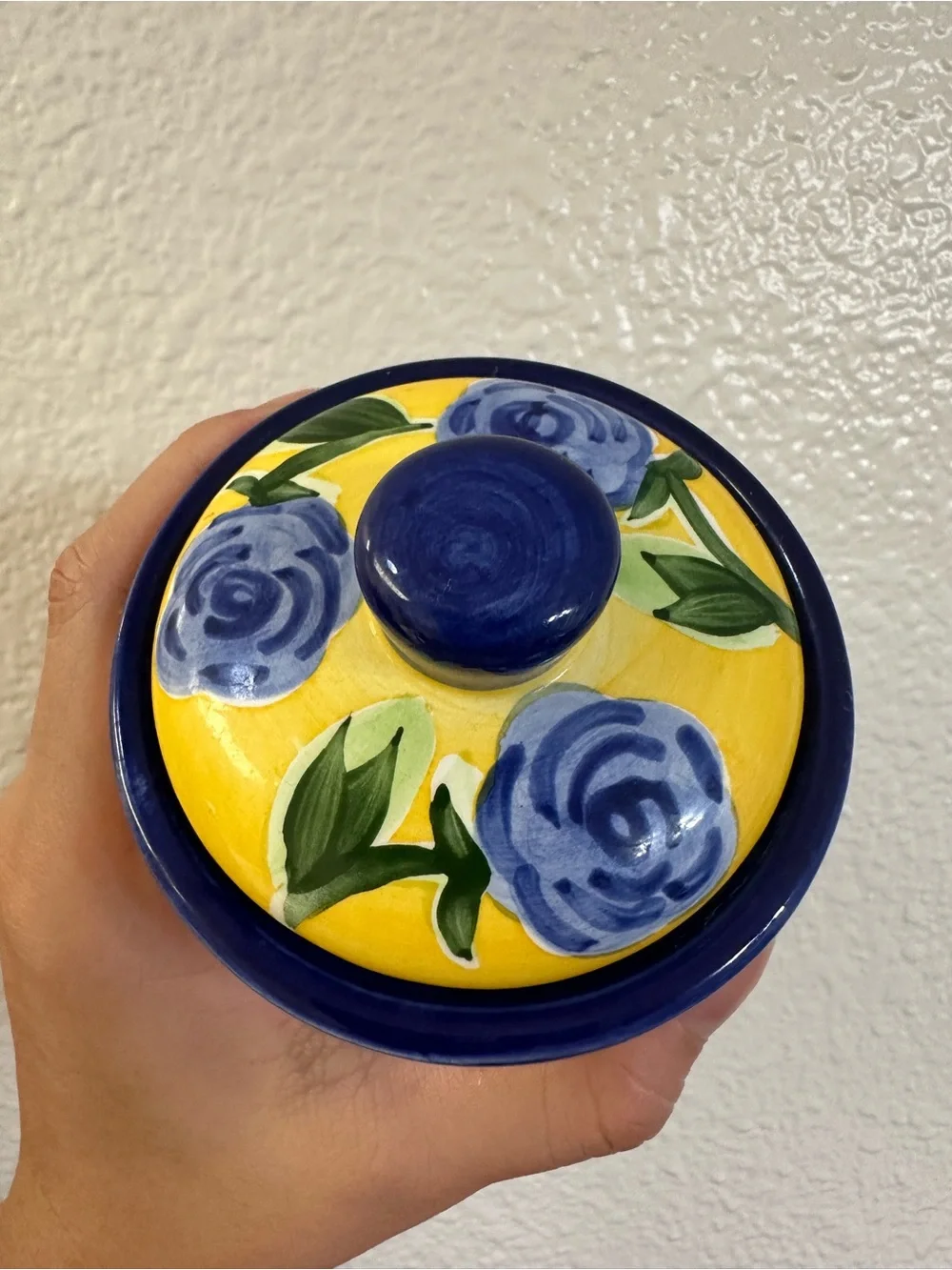 Hand-Painted Blue Floral Ceramic Canister with Lid